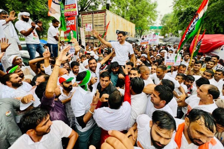 Congress MP Deepender Singh Hooda during Pad Yatra