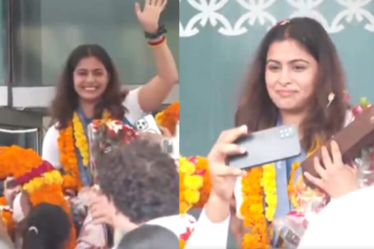 Manu Bhaker at Indira Gandhi International Airport